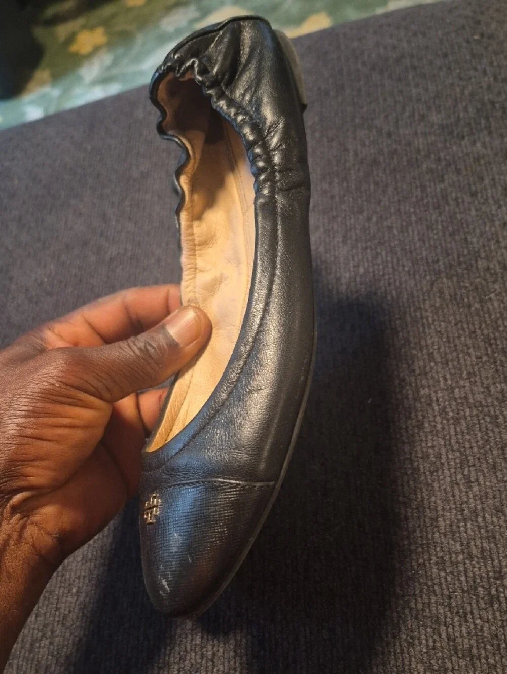 Tory Burch Black Leather Logo Ballet Flats